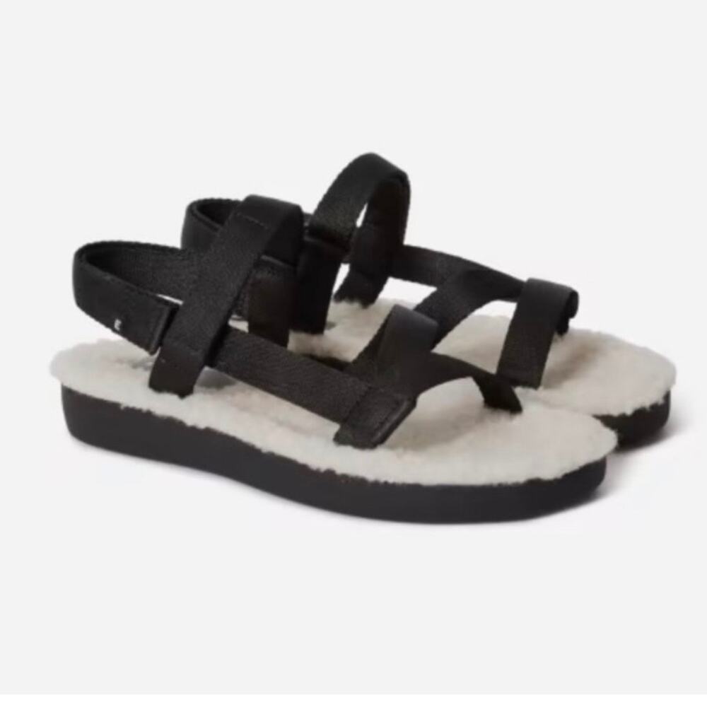 Everlane ReNew Teddy Sport Sandal Fleece Lined Adjustable Nylon Strap Black 5